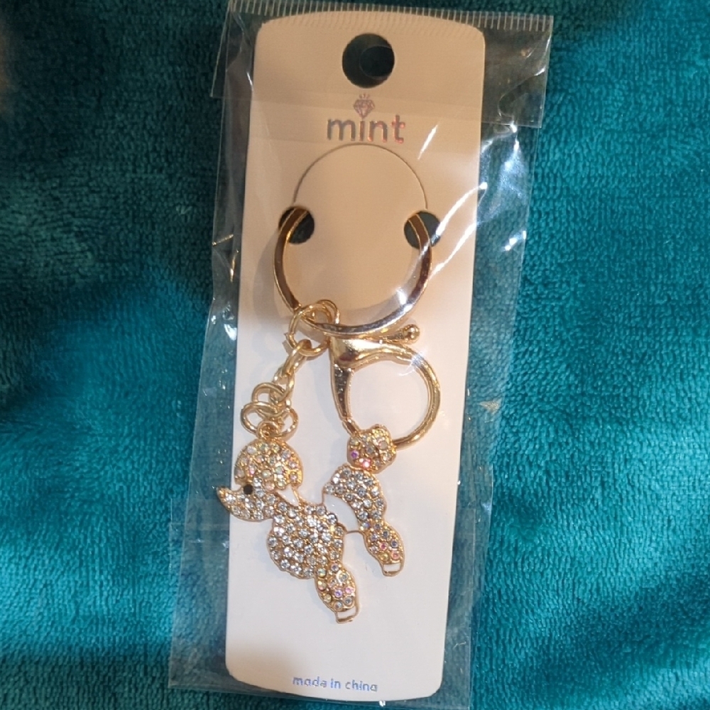 Gold Poodle Keychain with Rhinestones